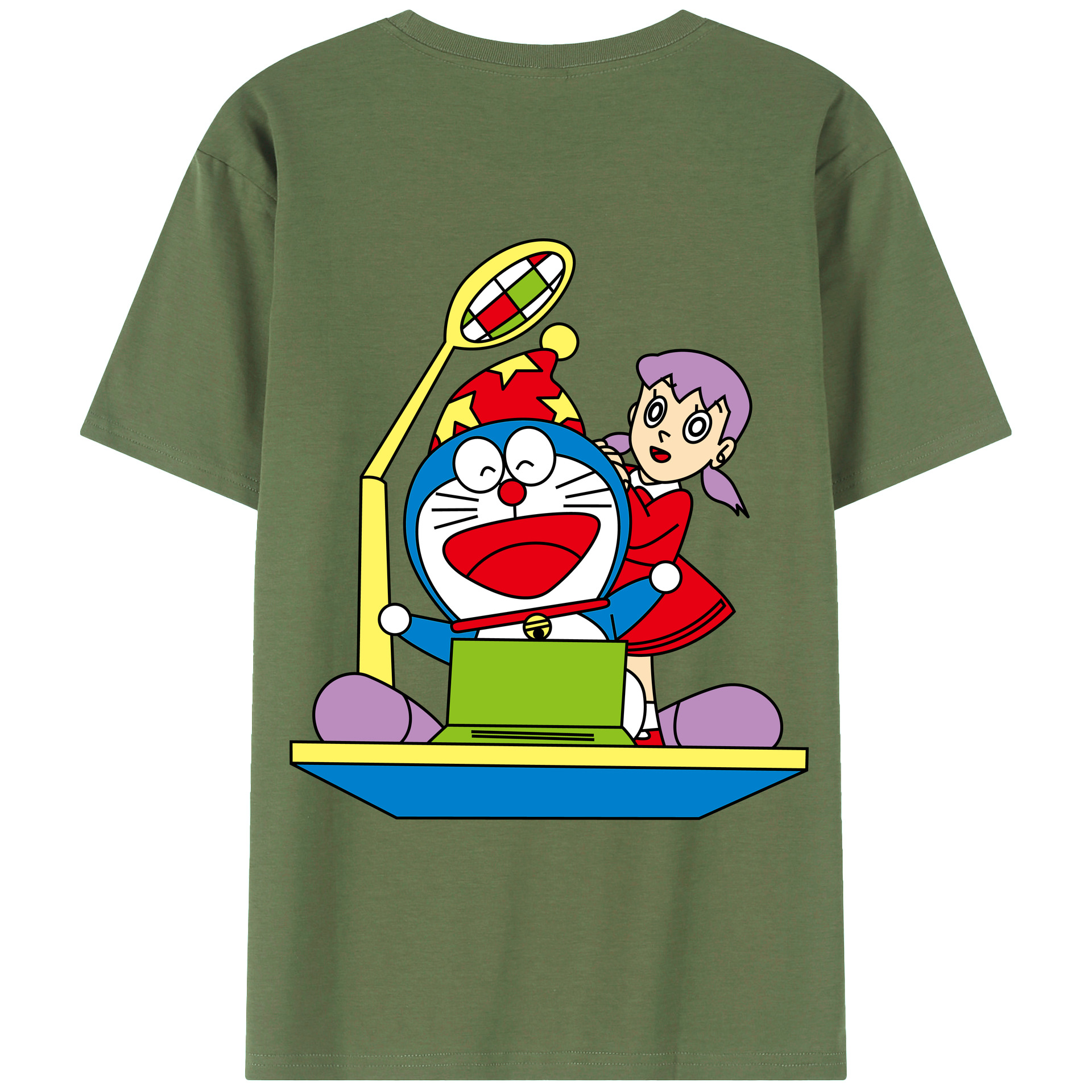 （画像用） ドラえもん みなもと しずか Doraemon Shizuka Minamoto 綿100％ メンズ半袖Tシャツ（バックプリント） 通気性